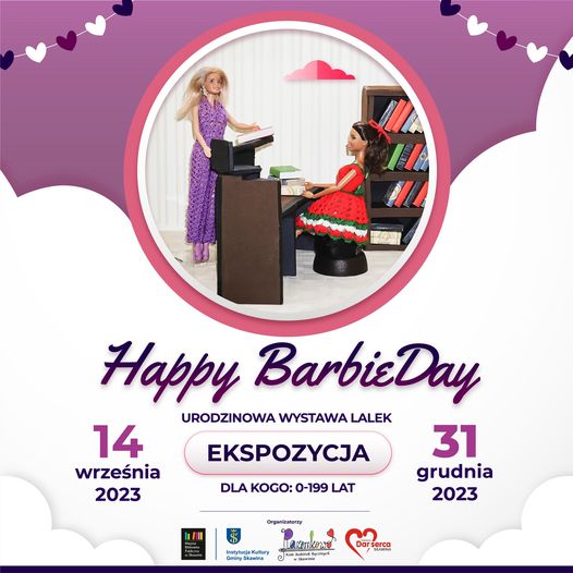 plakat happy barbieDays 14 września do 31 grudnia ekspozycja w miejskiej bibliotece publicznej