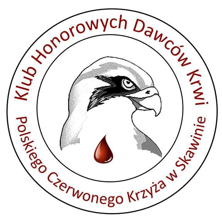 Logotyp z napisem Klub Honorowych Dawców Krwi Polskiego Czerwonego Krzyża w Skawinie