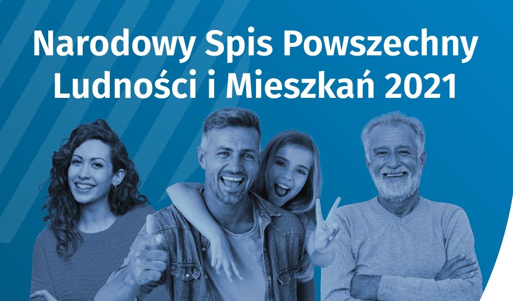 Na zdjęciu znajdują się osoby i napis Narodowy Spis Powszechny Ludności i Mieszkań 2021