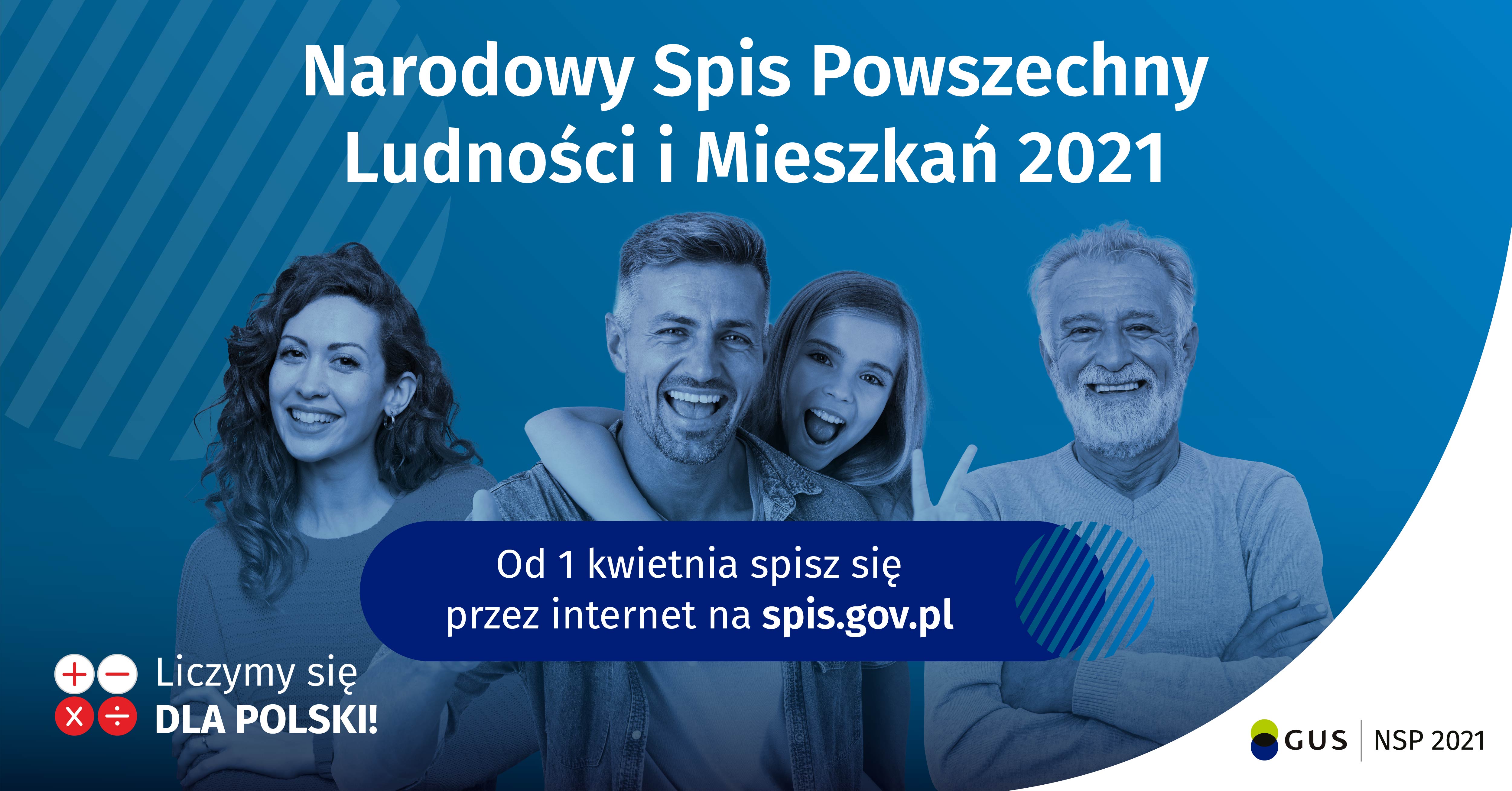 Grafika Narodowego Spisu Powszechnego Ludności i Mieszkań 2021 - od 1 kwietnia spisz się przez internet na spis.gov.pl