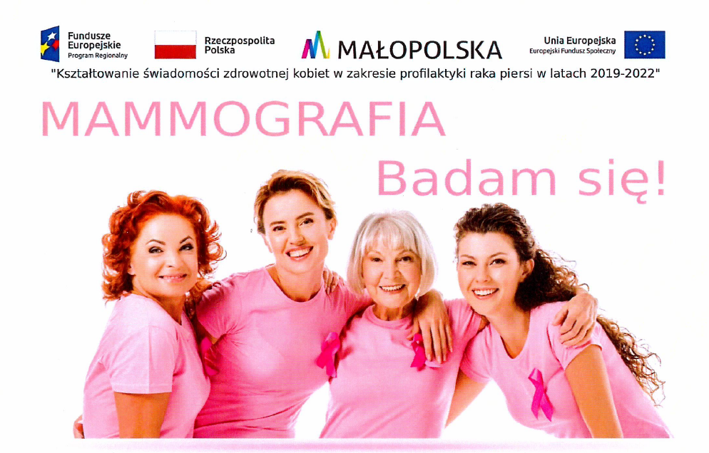 fundusze europejskie, rzeczpospolita polska, małopolska, uniaeuropejska, mammografia badam się!, 