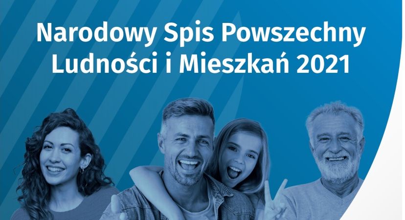 Grafika przedstawiająca osoby oraz napis Narodowy Spis Powszechny Ludności i Mieszkań 2021