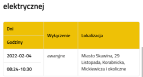 Przerwy w dostawie prądu