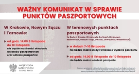 Komunikat Urzędu Wojewódzkiego dot. ograniczenia działalności punktów paszportowych