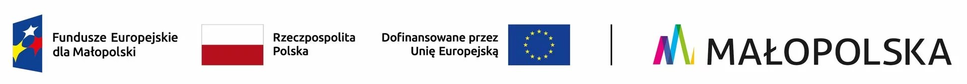 Logotypy Fundusze Europejskie dla Małopolski, Rzeczypospolitej Polski, Unii Europejskiej i Małopolski