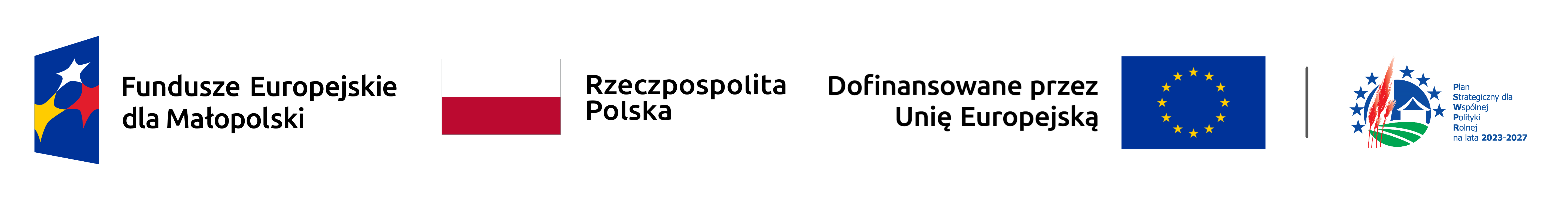 Pasek z logotypami Funduszy Europejskich dla Małopolski, dofinansowane przez Unię Eiropejską