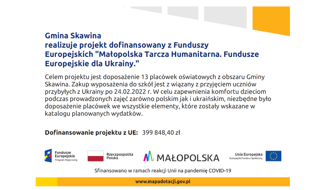 Grafika pokazuje nazwe projektu i wartośc dofinansowania ze środków Unii Europejskiej