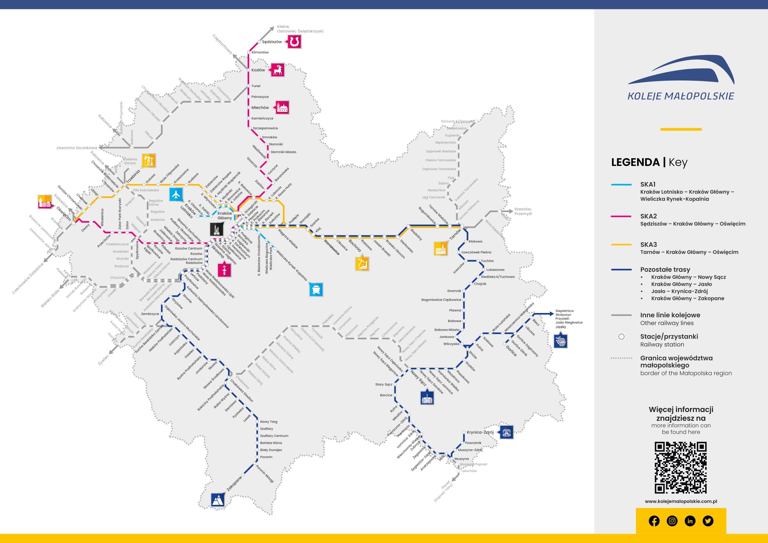 Mapa połączeń kolejowych Szybkiej Kolei Aglomeracyjnej 